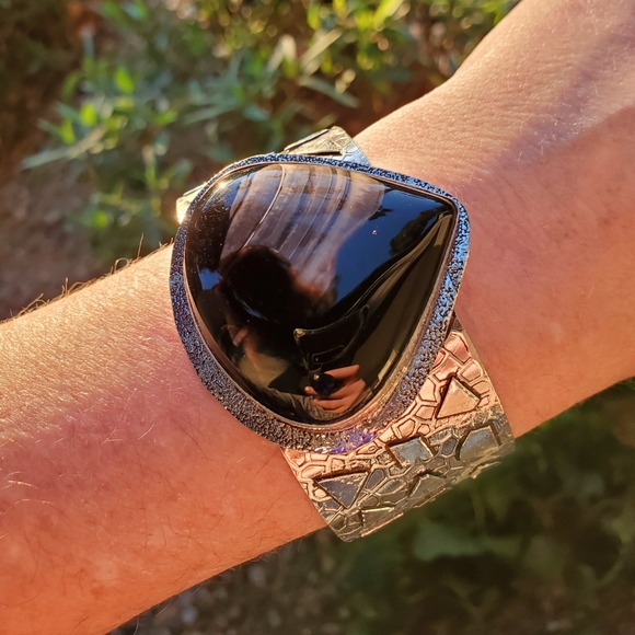 New Banded Agate 925 Silver Cuff Bracelet. - Picture 10 of 15
